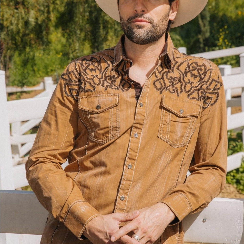 Brown Western Shirt with Black Embroidery